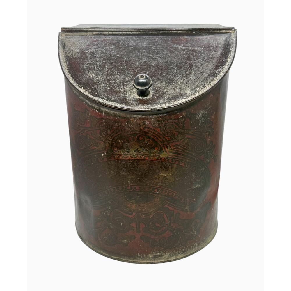 Antique 11” Tin Chinoiserie Painted Tole Spice Tea Rice Box